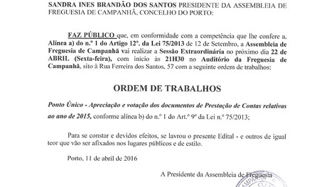 ASSEMBLEIA DE FREGUESIA EXTRAORDINÁRIA 