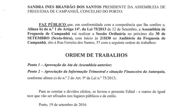 ASSEMBLEIA DE FREGUESIA DE CAMPANHÃ 