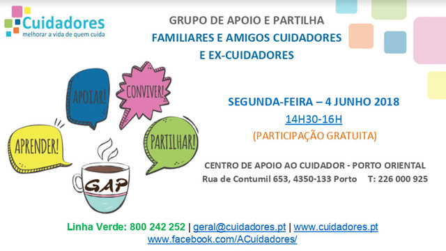 Grupo de Apoio e Partilha na segunda-feira