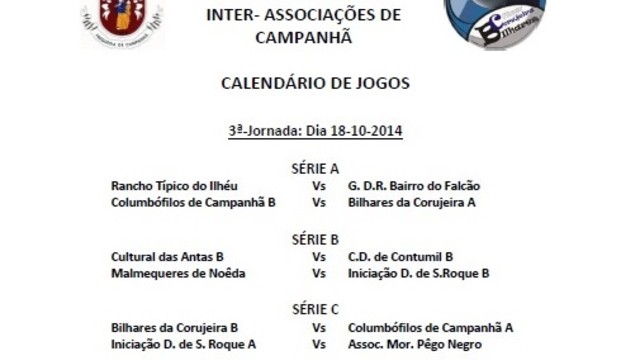 Hoje, 17/10/2014, 21h30 3a Jornada Bilhar