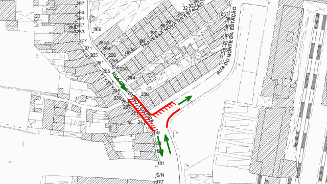 Condicionamento de trânsito e estacionamento JUSTINO TEIXEIRA (R. de) e MONTE DA ESTAÇÃO (R. do)