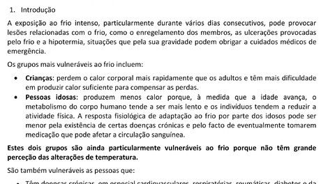 Recomendações Gerais à População em Períodos de Frio Intenso