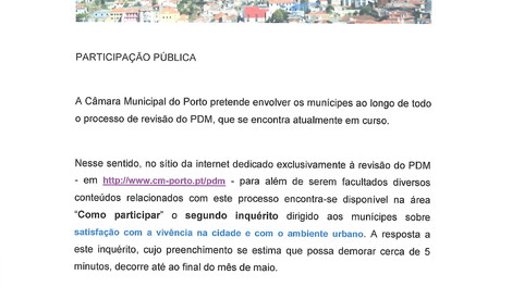  2º inquérito “Satisfação com a vivência na cidade e o ambiente urbano”