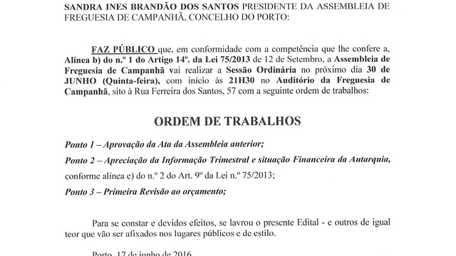 ASSEMBLEIA DE FREGUESIA DE CAMPANHÃ 