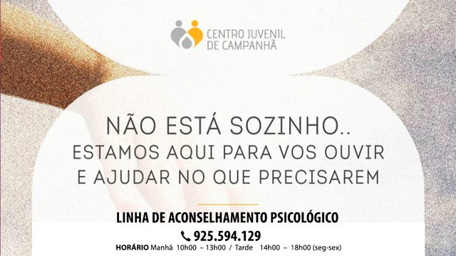 Centro Juvenil de Campanhã disponibiliza Linha de Aconselhamento Psicológico Centro Juvenil de Campanhã disponibiliza Linha de Aconselhamento Psicológico