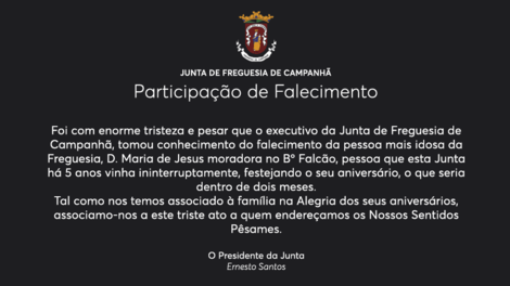 Participação de Falecimento - D. Maria de Jesus