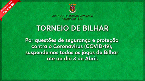 Campeonato de Bilhar Suspenso até 3 abril